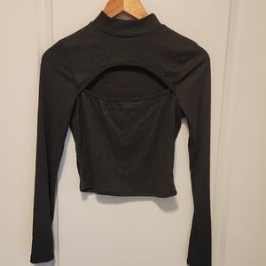 Forever 21 Black Cut-Out Long Sleeve Crop Top